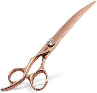 FOGOSP Rose Gold Titanium Professional Left Handed Curved Dog Grooming Scissors 8'' Downward 30° Japan 440C Pet Grooming Trimming Shears for Large Dog Poodle(8,Curved)