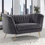 WASKOW ART HUB Velvet Couch for Living Room, Mid-Century Modern Chesterfield Sofa 2-Person Sofa Couches Sleeper Sofa with Golden Metal Legs for Living Room Bedroom Office Restaurant (Gray)