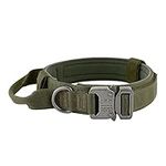 Plutus Pet Tactical Dog Collar, Soft Padded, Adjustable with Heavy Duty Metal Buckle, Military Dog Collar with Control Handle for Medium Large and Extra Large Dogs (M, Ranger Green)