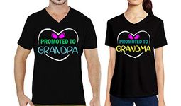 Pooplu Couple Regular Fit Promoted to Grandma and Grandpa Cotton Graphic Printed V Neck Half Sleeves Pootlu Tshirt. Love, Valentines Day, Couple Regular Fit Tshirts.(Oplu_Black)