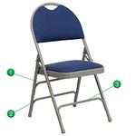 Flash Furniture 4 Pack Hercules Series Extra Large Ultra-Premium Triple Braced Metal Folding Chair with Easy-Carry Handle, Navy Fabric/Gray Frame, Set of 4