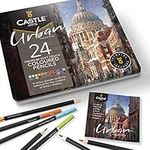 Castle Art Supplies - Urban Sketching 24 Colored Pencil Set in Tin Box, Premium Quality, Smooth Pigmented Cores, Perfect for Cityscape Art