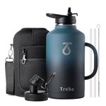 Trebo Insulated Water Bottle 2L, Metal Bottle with Handle Stainless Steel Metal Large Jug Travel Flask with Straw Spout Lid Mug Tumbler Cup with Carry Pouch Keep Cold Hot, Indigo Black