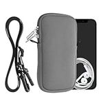 kwmobile Neoprene Phone Bag L - 6.5" - 41.91 x 3.5 inches (16.5 x 8.9 cm) Universal Case Holder with Neck Strap and Zipper - Grey