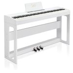 Glarry Digital Piano 88 Weighted Keys with Piano Headphones, Full Weighted Hammer Heavy Action Electric Keyboard Piano for Beginners, Piano Keyboard with 3-Pedal Unit, Double Bluetooth (White)