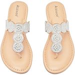 Ataiwee Women's Flat Slide Sandals - Comfortable Bohemian Cute Slip on Thong Summer Flat Sandals.(2207007-2,SV/MF,9.5)