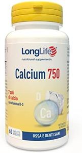 LongLife® Calcium 750mg | Integratore con 7 sali di calcio e vitamina D 3 naturale | Ossa e denti sani | 2 mesi di trattamento | Vegetariano e senza glutine