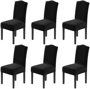 H.VERSAILTEX Velvet Dining Chair Covers Stretch Chair Covers for Dining Room Set of 6 Parson Chair Slipcovers Chair Protectors Covers Dining, Soft Thick Solid Velvet Fabric Washable, Black