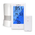 amiciSense Wireless Rain Gauge with 5-in-1 Outdoor Sensor | Self-Emptying Rain Collector, Indoor/Outdoor Temperature & Humidity Monitor, Clock, Calendar, Backlit Weather Station Display
