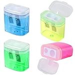 kuou 4 Pcs Pencil Sharpeners , Manual Pencil Sharpener with Cover Dual Hole Pencil Sharpener Manual for Kids Students School Home Office Supply, Multicolor