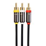 BlueRigger Dual Shielded Subwoofer Audio RCA Cable with Gold Plated connectors (3RCA-TO-3RCA-10FT / 3 Meters)