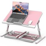 Adjustable Laptop Stand for Bed, Potuopy Leather Laptop Bed Table with Foldable Legs, Portable Bed Desk Tray on Couch Floor Bed for Writing Eating Drawing Working, Pink