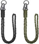 iHMeiju 2pcs Heavy Duty Paracord Lanyard Necklace Whistles Strap Braided, Wrist Strap Heavy Duty Lanyards with Metal Clips Braided Keychains Lanyards for Outdoor Activities. (Black, Green)