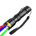 WindFire 4 in 1 Tactical LED Torch, Zoomable Hunting Torch with Red Green Blue White Light, Portable Waterproof Multiple Colors Flashlight for Astronomy, Hunting, Camping, Emergency