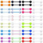 Prjndjw 48Pcs 14G 16mm 14MM Glow in Dark Tongue Nipple Ring Plastic Flexible Acrylic Straight Barbell Body Piercing Jewelry for Women Men Tongue NIppie piercings, Acrylic