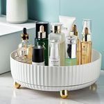 Rotating Makeup Organiser, 360° Spinning Skincare Cosmetic Organizer, Perfume Organiser Tray, Beauty Organiser for Dressing Table, Bathroom Countertop, White