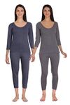 Selfcare Women Poly Cotton Thermal Top and Pyjama Set (Pack of 2 Set)(SW0364-XXL_Blue, Dark Grey_XX-Large)