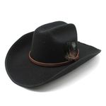 The Tie Hub Cowboy Solid Black Fedora Hat with Feather Belt for Men