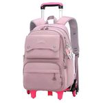 PALAY® School Backpack on Wheel Travel Backpack on Wheel with Retractable Pull Handle Girls School Backpack Detachable Wheel Stand with Puller Fashion Large School Bag for Primary Gift School Backpack