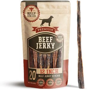 Bully Bunches All Natural 12 Inch Beef Jerky Sticks – Soft and Crunchy Gullet Chews - Odour Free, Rawhide Free, Chemical Free – Safe, Healthy and Nutritious Dog Treats for Light Chewers, 20 Pk