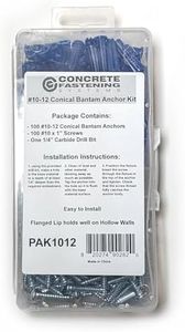 CONFAST® #10-12 Plastic Conical Blue Bantam Drywall Wall Anchor Kit PAK1012, Includes (100) Anchors, (100) Screws and (1) Drill bit (201 Pieces)