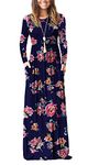 PCEAIIH Women Long Sleeve Loose Plain Maxi Dresses Casual Long Dresses with Pockets (XL, Lo-Pink Navy)