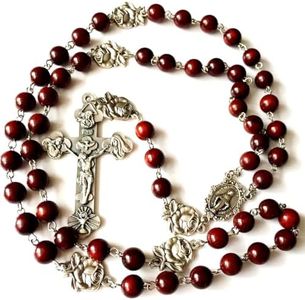 elegantmedical Handmade Rare Fragrance Red Sandalwood Beads ROSE ROSARY NECKLACE Italy Cross Catholic gifts