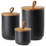 Canisters Set Kitchen, Airtight Coffee Canister, Sugar Container Set With Top Handle, Ceramic Coffee Container Modern Canister Set Kitchen Canisters For Coffee Flour Tea Sugar Nuts, set of 3 (Black)