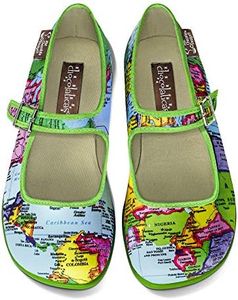 Hot Chocolate Design Chocolaticas Funky Canvas Women's Mary Jane Flat Shoes, Bon Voyage, 8