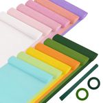 12 Colors Crepe Paper Rolls, Pastel Rainbow Crepe Paper for Flower Making Kit Papel Crepe with Floral Iron Wire and Tape for DIY Gift Wrapping Paper Crafts Streamers Piñatas (9.8 x 98 Inches)