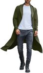 COOFANDY Men's Lightweight Ruffle Shawl Collar Hooded Cardigan Long Sleeve Cape Overcoat,Army Green,XX-Large