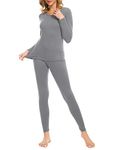 iWoo Womens Thermal Underwear Set Thin Leggings Pants Bottoms Tops Long Sleeve Pretty Ladies Base Layer Soft Baselayer Set Manufacturer Size 3, (UK Size: M, Grey)