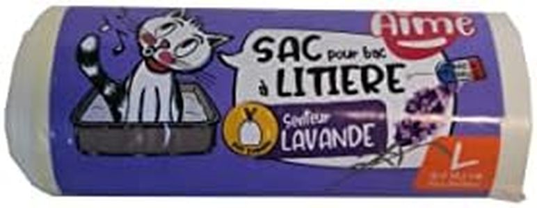 Aimé | Sacs Litière Chat x8 Format Universel 55x38.5 cm| Senteur Lavande | Sacs pour Bac à Litière avec Poignées Refermables pour Le Bien-Être de Votre Chat | Sacs Hygièniques pour Litières