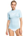 Roxy Women's Whole Hearted Short Sleeve Rashguard Rash Guard Shirt, Cool Blue 231 Exc, Medium