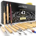 ARTEZA Pottery & Polymer Clay Tools, 42-Piece Sculpting Set, Steel Tip Pottery Tools with Wooden Handles, Craft Kit for Pottery Modeling, Carving