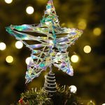 Christmas Tree Topper Star, 25 cm Christmas Tree Shiny Star, Tree Topper Decoration with 20 LED Lights, 3D Hollow Glitter Star for Xmas Home Shop Bar Indoor Ornament