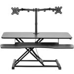 VIVO Height Adjustable 107cm Standing Desk Converter with Dual 33cm to 76cm Monitor Stand, Sit Stand Monitor Mount and Desk Riser, Black, DESK-V042KB-M2