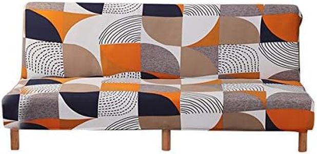 MIFXIN Stretch Futon Cover Armless Sofa Slipcover Elastic Spandex Folding Sofa Bed Couch Cover Printed Washable Furniture Protector for Sofa Without Armrest (Orange Geometry)