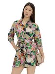 The Souled Store Official Disney: Encanto Women and Girls Long Sleeves Collared Neck Button Front Viscose Blend All Over Printed Shirt Dresses Multicolour