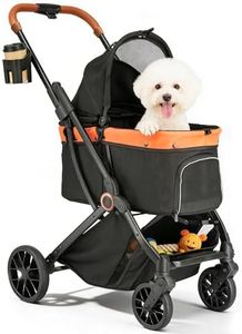 AOPEC Pet Stroller for Small Dogs & Cats – Easy One-Hand Fold, Supports Up to 35 lbs – Black