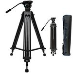 Video Tripod System, 62'' Professional Heavy Duty Tripod Aluminium Twin Tube Tripod Max Loading 17.6 LB with 360 Degree Fluid Head for Canon DSLR Camcorder Cameras YUSEN