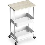 SimpleHouseware 2-Tier Rolling Utility Cart with Top Board, Maple