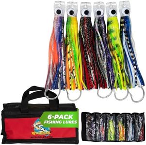 Rite Angler Saltwater Trolling Lures - 9″ Chugger Jet Head Fish Bait & Offshore Fishing Lure Kit, Fishing Gear & Accessories in Red Carrying Case for Offshore Big Game Trolling - Set of 6 Colors