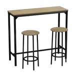 URBNLIVING CANCUN Bar Table and Stools Set – Industrial Kitchen Dining Breakfast Counter Furniture with 2 or 4 Chairs, Space-Saving Design for Home & Small Spaces - 3 Piece - Oak