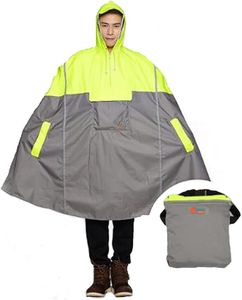 SudaTek New Lightweight Cycling Rain Poncho Bike Hooded Raincoat with Reflector Strips, Unisex, Fluorescent Yellow, One Size fit for All