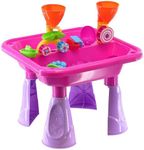The Magic Toy Shop Sand and Water Table, 23-Piece Set, Pink – Includes Watering Can & Accessories, Two Compartments & Drainage – Kids Outdoor Play Equipment for Messy Sandpit Play