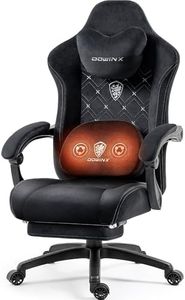 Dowinx Gaming Chair with Heated Massage Lumbar Support, Ergonomic Gaming Computer Chair with Pocket Spring Cushion and Footrest, Recliner High Back PC Chair for Adult, 150kg,Brown