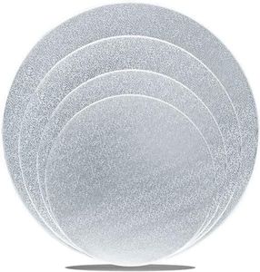 4 Pack Cake Boards Golden Round Cake Circles 6, 8, 10, 12 Inch Cake Base Cardboard, 1 of Each Size Set for Baking Cake, Silver