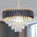 FRIXCHUR Modern Crystal Chandelier 20" Black and Gold Flush Mount Ceiling Light 4 Tiers Raindrop Crystal Pendant Light Crystal Ceiling Light Chandelier for Bedroom Dining Room Entryway