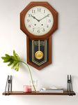 CHRONIKLE Decorative Vertical Pendulum Wooden Case Analog English Numbers Musical Wall Clock for Living Room Home Decor Office Gifts (Size: 31 x 7 x 56.6 CM | Weight: 1825 Gram | Color: Brown)